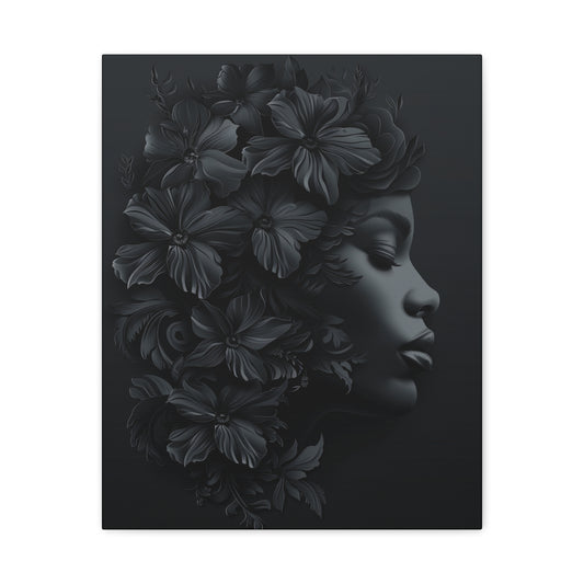 Woman- Bold Afro Woman Canvas Art, Black Art Print, Floral Wall Decor, Modern Home Decor, African American Artwork 16" x 20" (Vertical) 1.25" Printify Canvas Rhythm & Drip Apparel