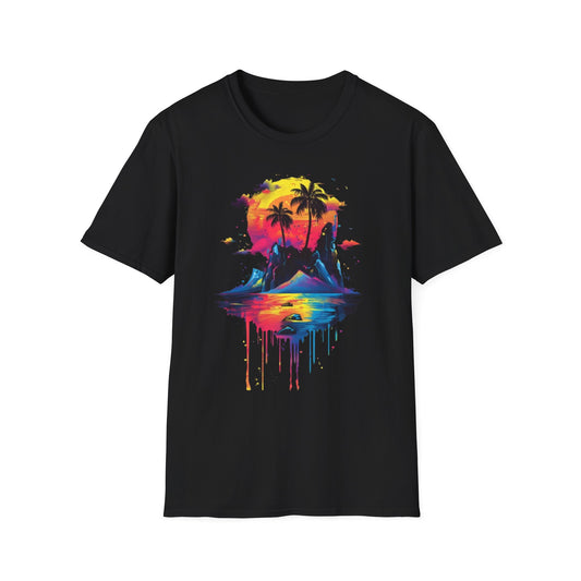 Vibrant Tropical Sunset T-Shirt Black Printify T-Shirt Rhythm & Drip Apparel