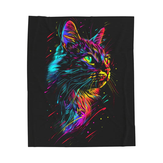 Cat- Vibrant Cat Velveteen Plush Blanket, Cozy Cat Lover Gift, Colorful Cat Decor, Feline Plush Throw, Cat-Themed Home Blanket 50" × 60" Printify All Over Prints Rhythm & Drip Apparel