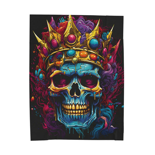 Skull- Vibrant Skull Crown Velveteen Plush Blanket, Cozy Throw for Halloween, Unique Gift for Festival Lovers, Decorative Home Accent, Soft Blanket 60" × 80" Printify All Over Prints Rhythm & Drip Apparel