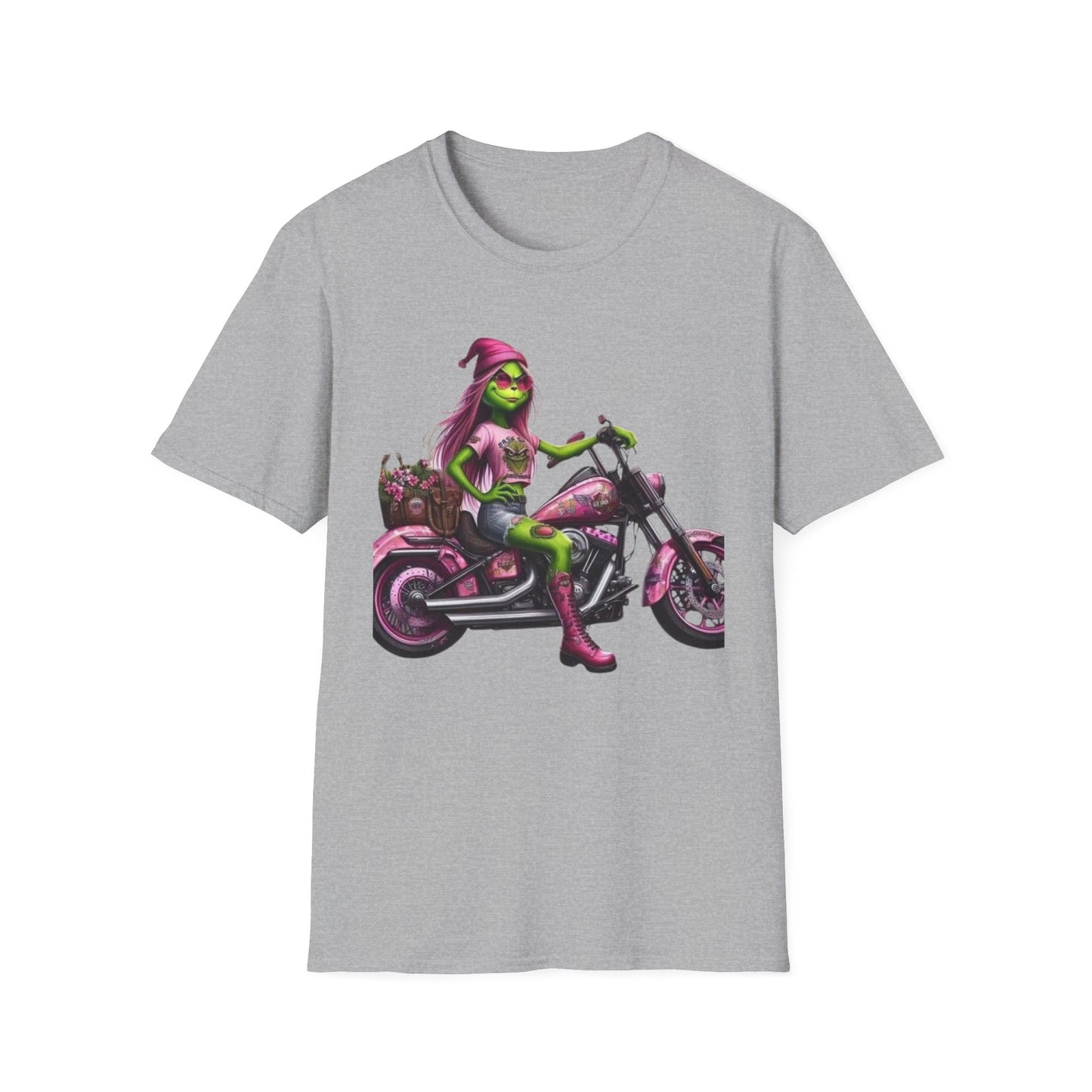 Woman Grinch Biker T-Shirt Sport Grey Printify T-Shirt Rhythm & Drip Apparel