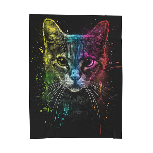 Cat- Rainbow Cat Velveteen Plush Blanket, Cozy Throw for Pet Lovers, Colorful Gift for Home Decor, Cat Lover's Blanket, Soft Plush Blanket 60" × 80" Printify All Over Prints Rhythm & Drip Apparel