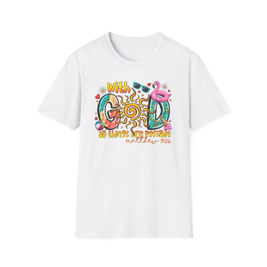 With God, All Things Are Possible T-Shirt White Printify T-Shirt Rhythm & Drip Apparel