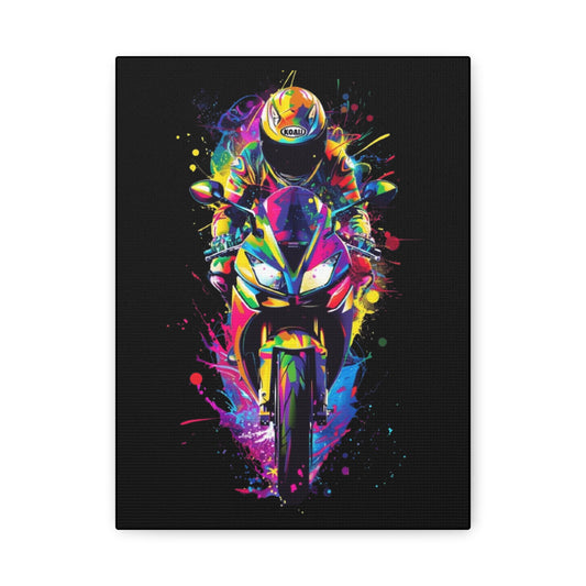 Biker- Vibrant Motorcycle Canvas Art, Perfect for Bikers, Home Decor, Gifts for Riders, Colorful Wall Art, Bike Lover's Gift 9" x 12" (Vertical) 1.25" Printify Canvas Rhythm & Drip Apparel