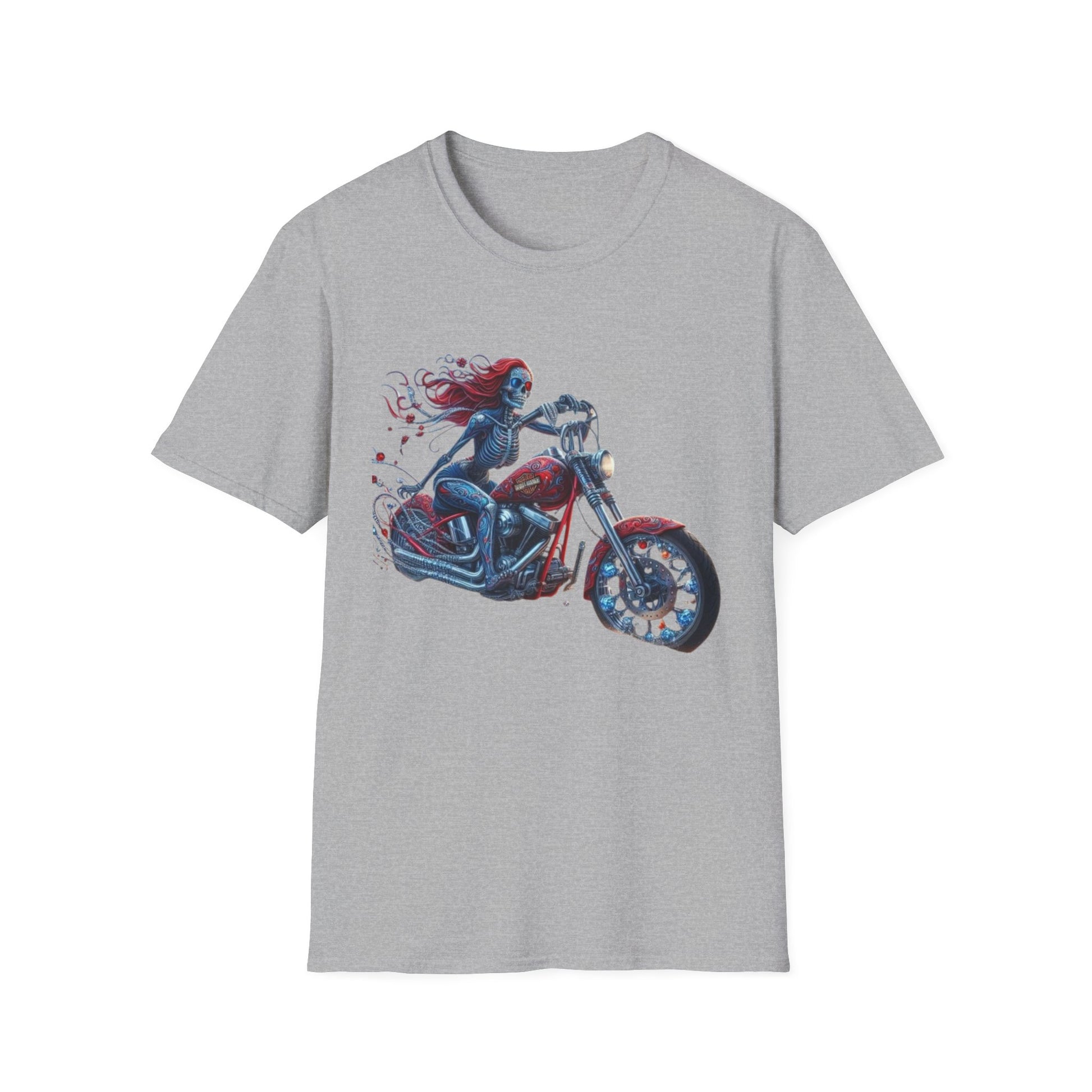Woman Skeleton Biker T-Shirt Sport Grey Printify T-Shirt Rhythm & Drip Apparel