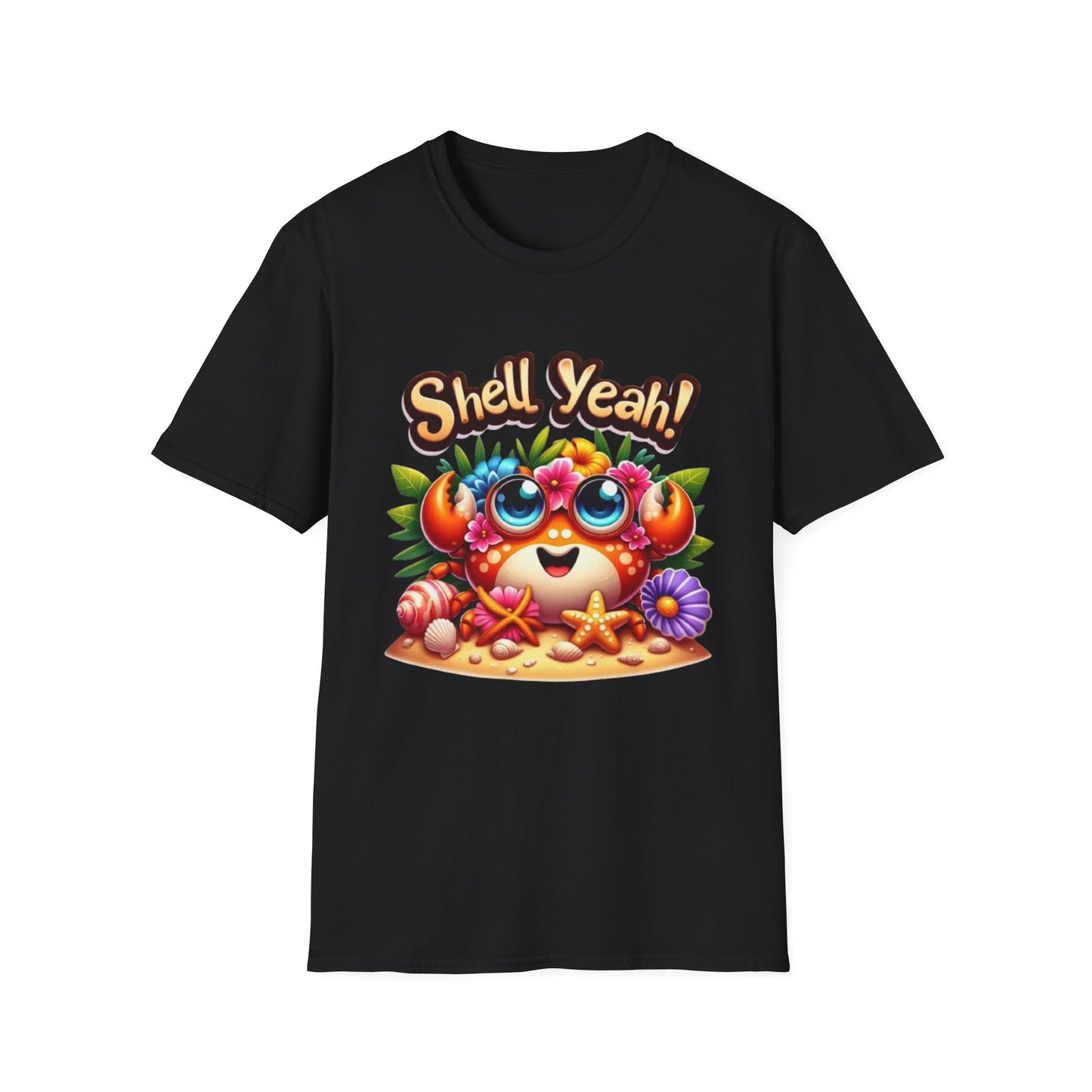 Summer- Shell Yeah! Cute Crab T-Shirt Black Printify T-Shirt Rhythm & Drip Apparel