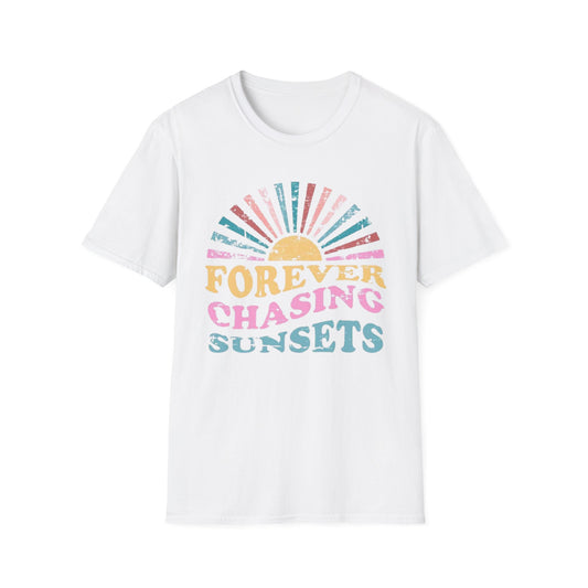 Summer- Forever Chasing Sunsets T-Shirt White Printify T-Shirt Rhythm & Drip Apparel