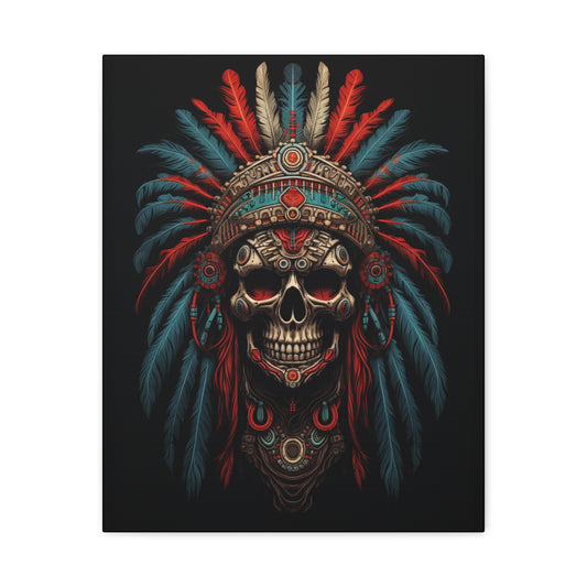 Skull- Bohemian Skull Warrior Canvas Art Print, Stretched Artwork for Home Decor, Tribal Wall Art, Unique Gift, Boho Aesthetic 16" x 20" (Vertical) 1.25" Rhythm & Drip Canvas Rhythm & Drip Apparel