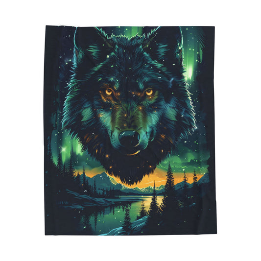 Wolf- Majestic Wolf Velveteen Plush Blanket | Cozy Home Decor, Perfect Gift for Animal Lovers, Camping, or Winter 50" × 60" Printify All Over Prints Rhythm & Drip Apparel