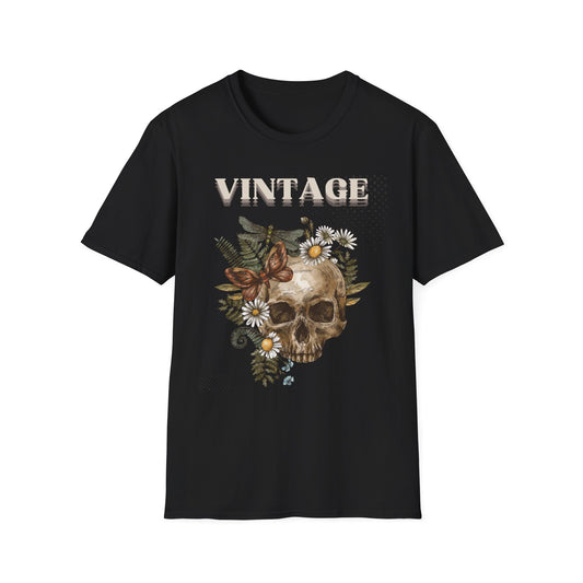 Vintage Skull Floral T-Shirt Black Printify T-Shirt Rhythm & Drip Apparel