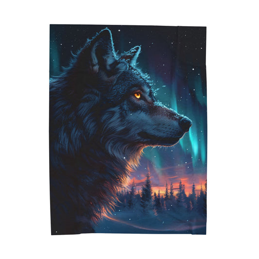 Wolf- Dreamy Wolf Velveteen Plush Blanket, Cozy Home Decor, Gift for Animal Lovers, Winter Nights, Snuggly Bed Throw 60" × 80" Printify All Over Prints Rhythm & Drip Apparel