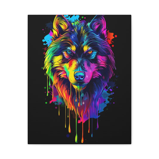 Wolf- Vibrant Wolf Canvas Wall Art, Colorful Animal Decor, Home Office Decoration, Unique Gift for Nature Lovers, Modern Art Print, Wildlife [...] 16" x 20" (Vertical) 1.25" Printify Canvas Rhythm & Drip Apparel