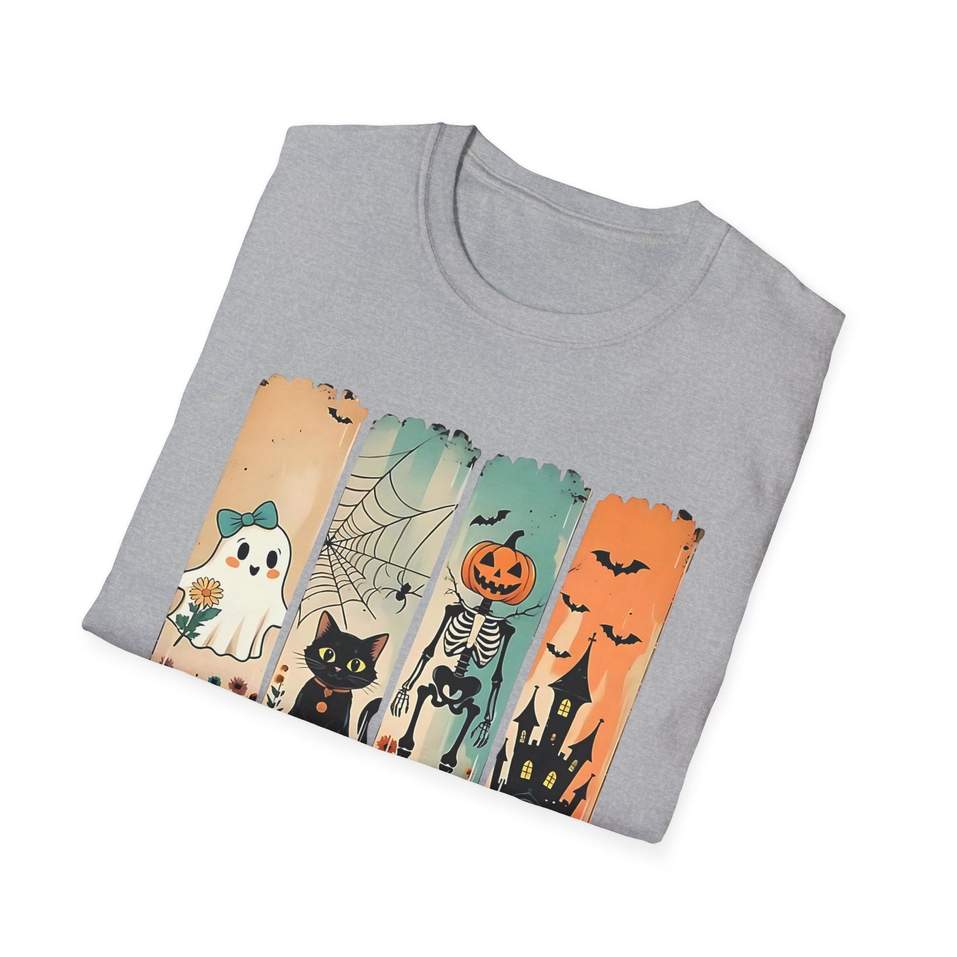 Cute Halloween Cat T-Shirt, Spooky Season Tee, Unisex Softstyle Shirt, Fall Fashion, Trick or Treat Outfit, Cat Lover Gift Printify T-Shirt Rhythm & Drip Apparel