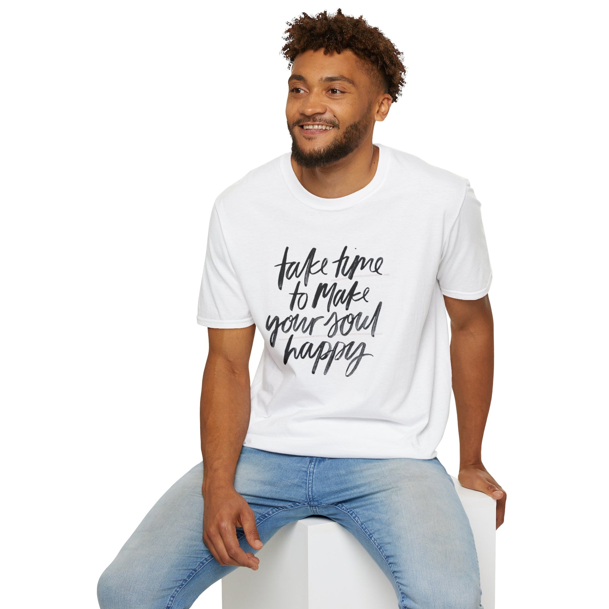 Inspirational Unisex Softstyle T-Shirt - 'Take Time to Make Your Soul Happy' - Rhythm & Drip