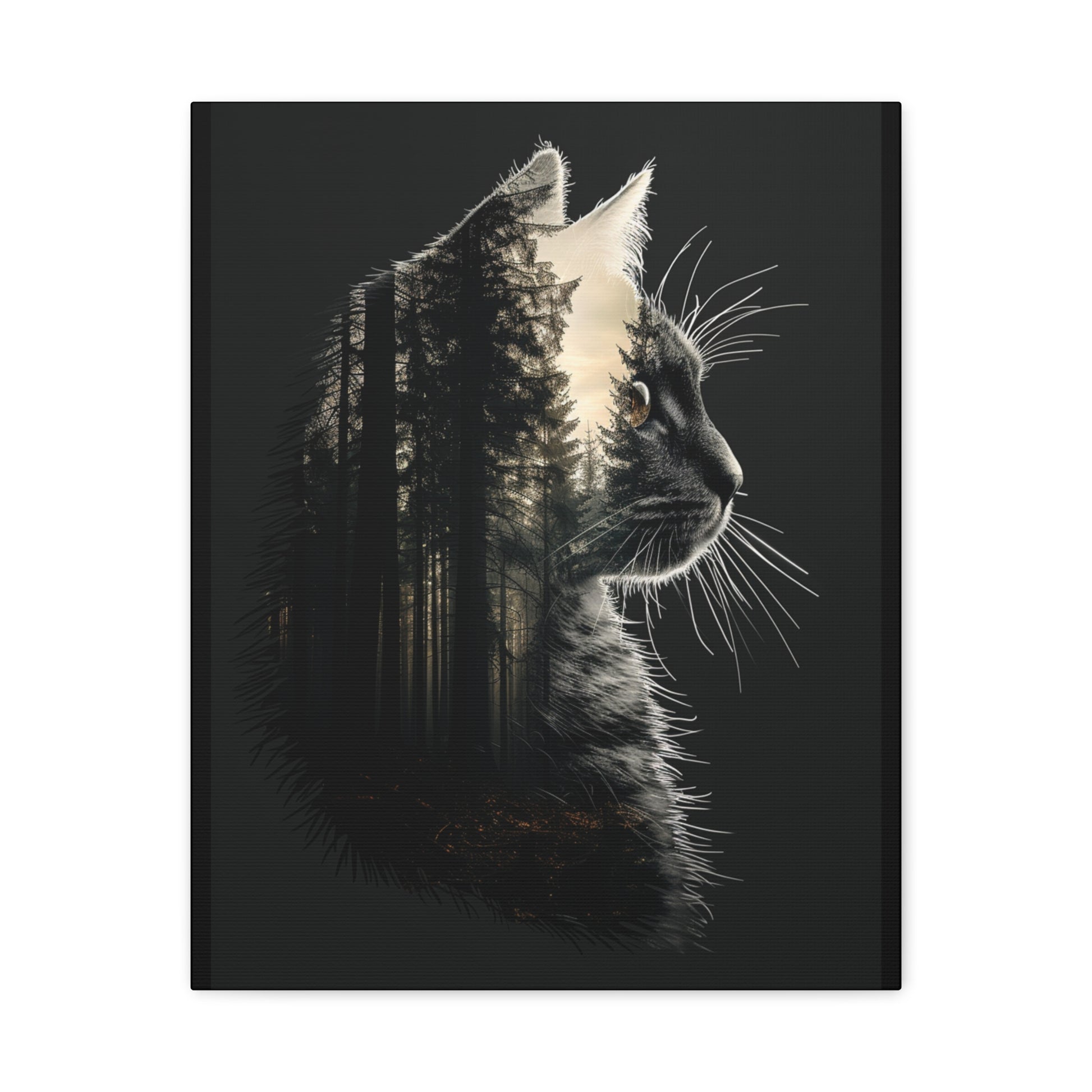 Cat- Black Cat Forest Canvas Art, Cat Lover Decor, Unique Wall Artwork, Modern Home Decoration, Gift for Animal Lovers, Nature-Inspired Art 16" x 20" (Vertical) 1.25" Rhythm & Drip Canvas Rhythm & Drip Apparel