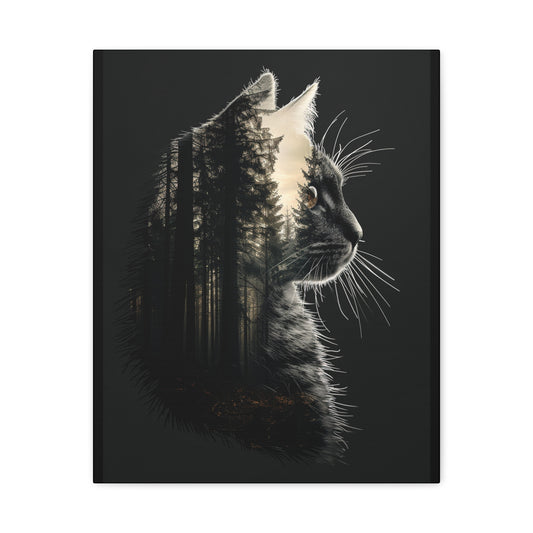 Cat- Black Cat Forest Canvas Art, Cat Lover Decor, Unique Wall Artwork, Modern Home Decoration, Gift for Animal Lovers, Nature-Inspired Art 16" x 20" (Vertical) 1.25" Rhythm & Drip Canvas Rhythm & Drip Apparel