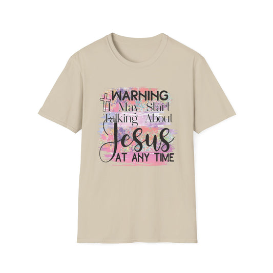 Warning Jesus T-Shirt, Sand Printify T-Shirt Rhythm & Drip Apparel