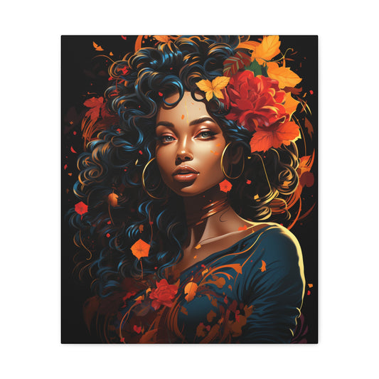 Woman- Bold Afro Woman Canvas Art, Black Art Print, Floral Wall Decor, Modern Home Decor, African American Artwork 20" x 24" (Vertical) 1.25" Rhythm & Drip Canvas Rhythm & Drip Apparel