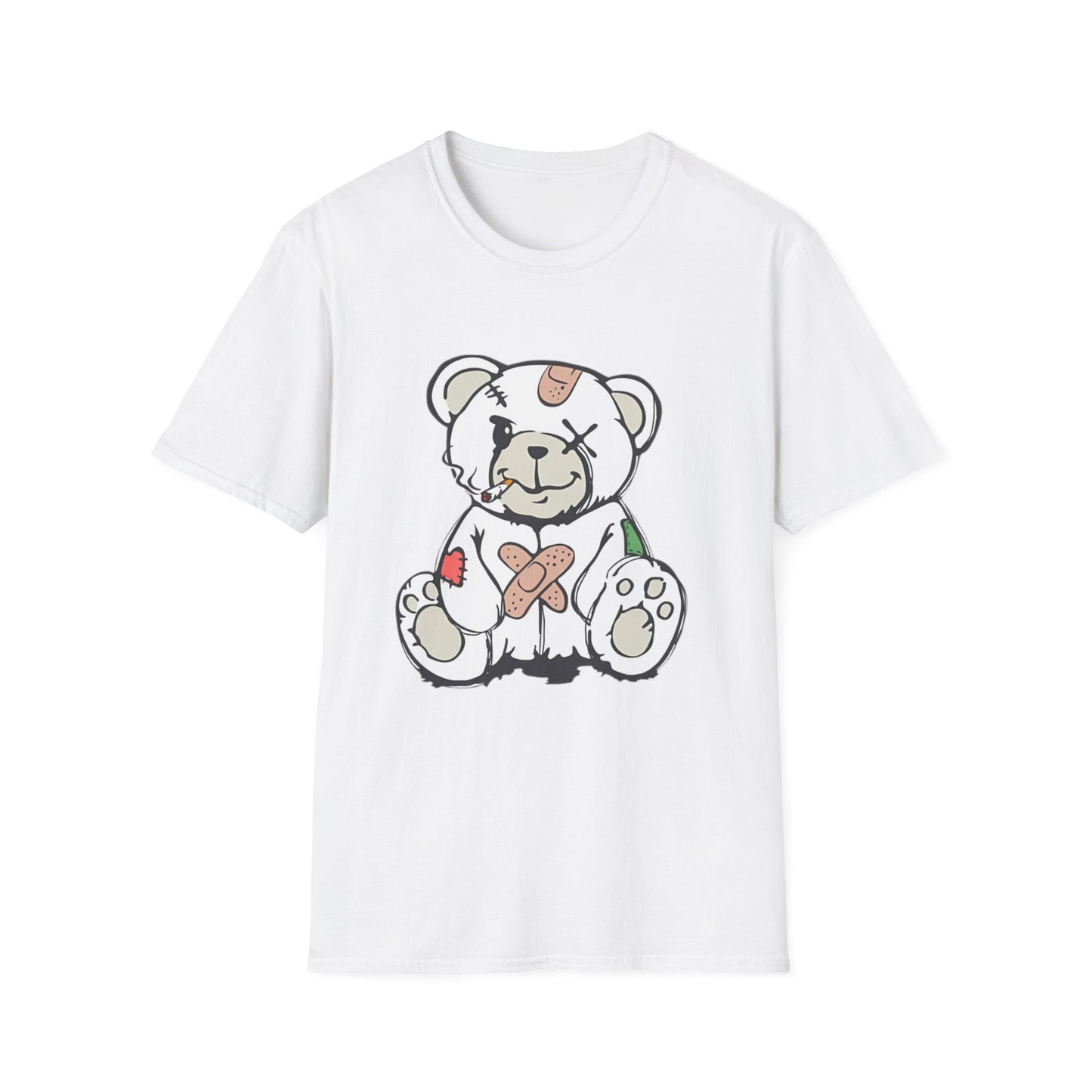 Bandaged Teddy Bear T-Shirt White Printify T-Shirt Rhythm & Drip Apparel