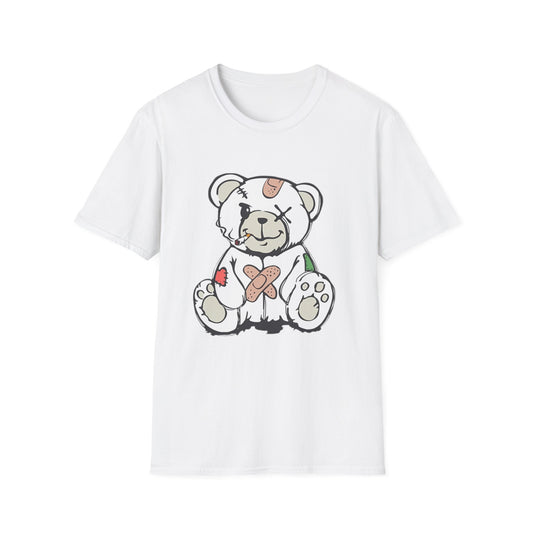 Bandaged Teddy Bear T-Shirt White Printify T-Shirt Rhythm & Drip Apparel