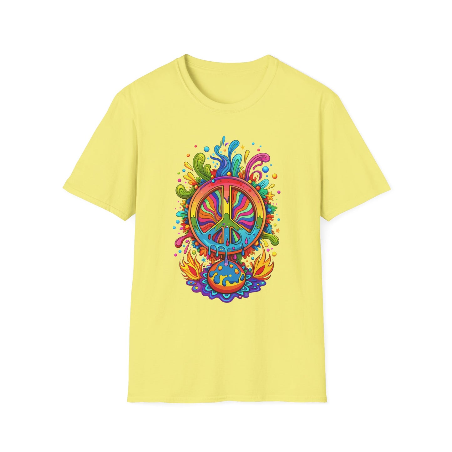 Vibrant Peace Sign T-Shirt Cornsilk Printify T-Shirt Rhythm & Drip Apparel