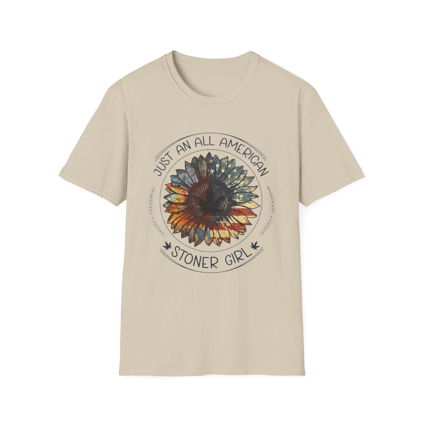All American Stoner Girl T-Shirt Sand Printify T-Shirt Rhythm & Drip Apparel