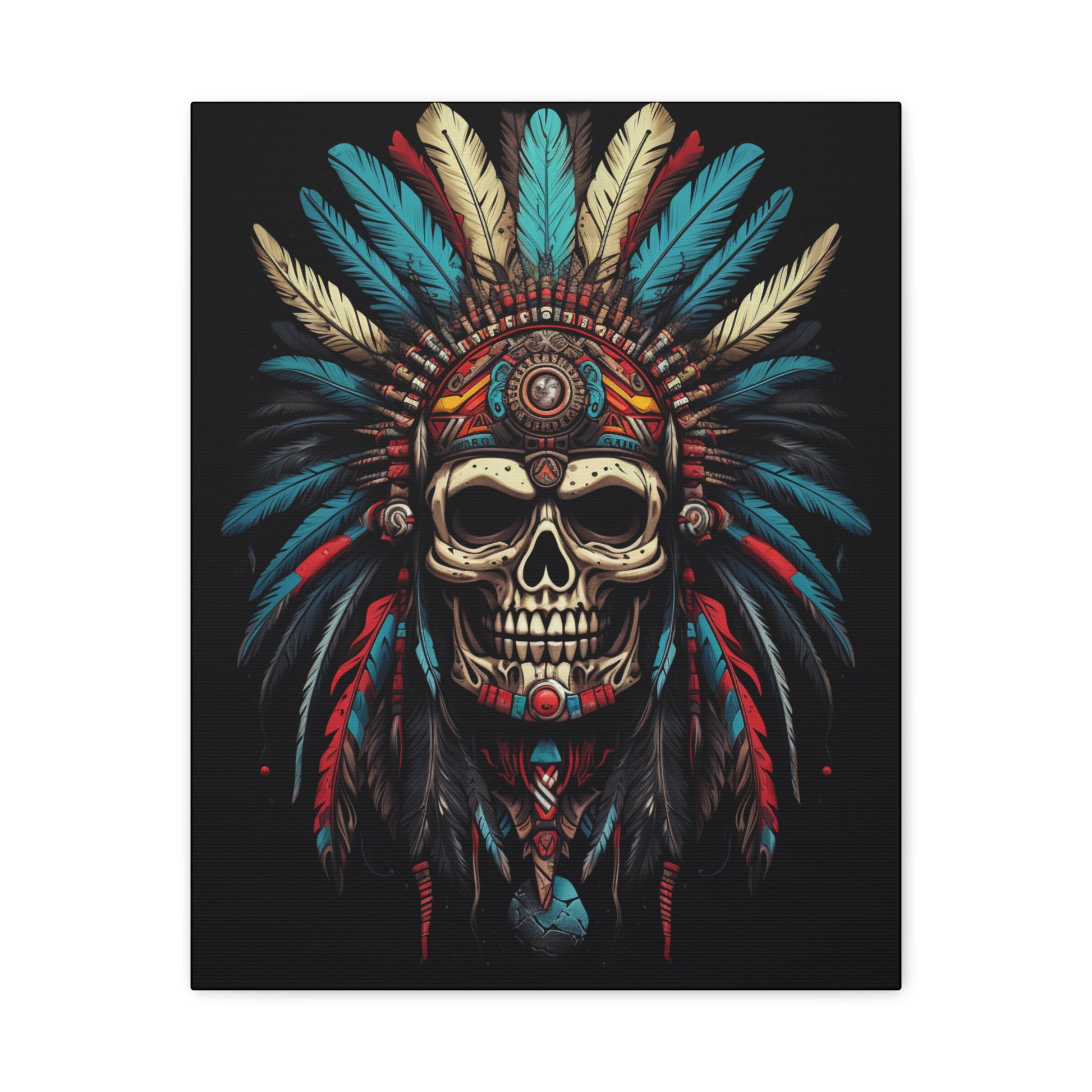 Skull- Bohemian Skull Canvas Art Print, Stretched Wall Decor, Unique Skull Artwork, Home Office Decoration, Ideal Gift for Art Lovers 16" x 20" (Vertical) 1.25" Rhythm & Drip Canvas Rhythm & Drip Apparel