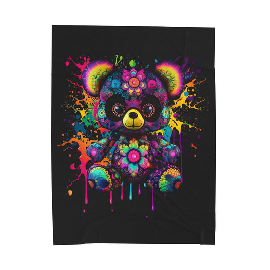 Bear- Colorful Bear Plush Blanket for Cozy Nights, Throw Blanket, Kids Gift, Vibrant Decor, Birthday Present, Soft Plushie 60" × 80" Printify All Over Prints Rhythm & Drip Apparel