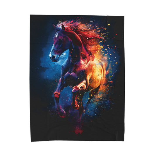 Horse- Vibrant Horse Art Velveteen Plush Blanket | Soft Throw Blanket, Cozy Home Décor, Equine Gifts, Animal Lovers, Warm Tapestry 60" × 80" Printify All Over Prints Rhythm & Drip Apparel