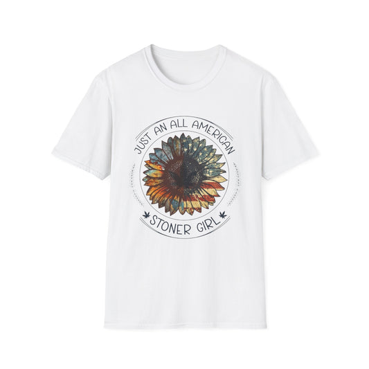 All American Stoner Girl T-Shirt White Printify T-Shirt Rhythm & Drip Apparel