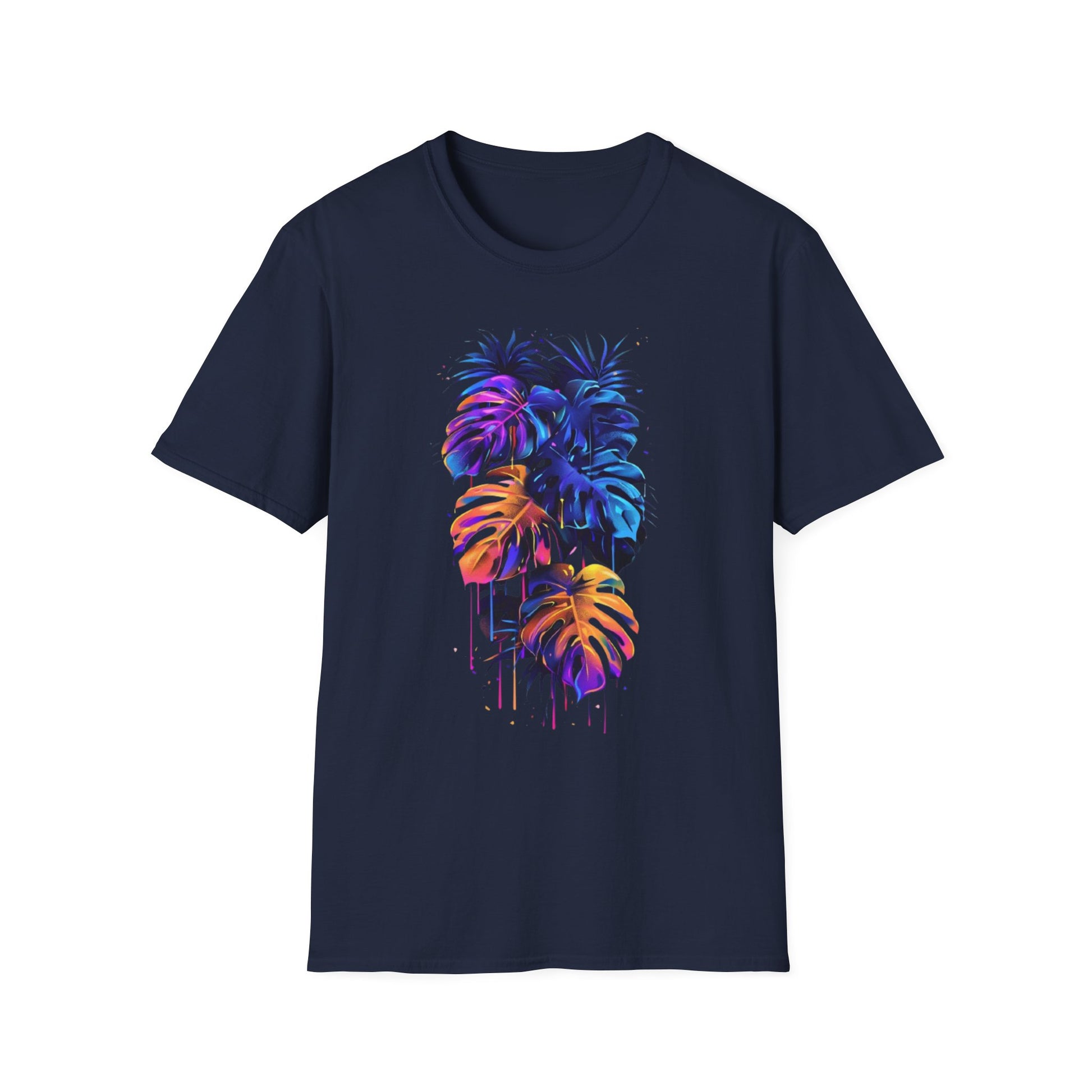 Vibrant Tropical Leaf T-Shirt Navy Printify T-Shirt Rhythm & Drip Apparel