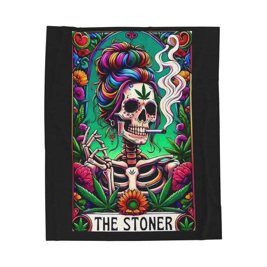 Tarot- Skull Stoner Velveteen Plush Blanket, Cozy Throw for Home, Gift for Smokers, Vibrant Decor, Halloween, Chill Vibes 50" × 60" Printify All Over Prints Rhythm & Drip Apparel
