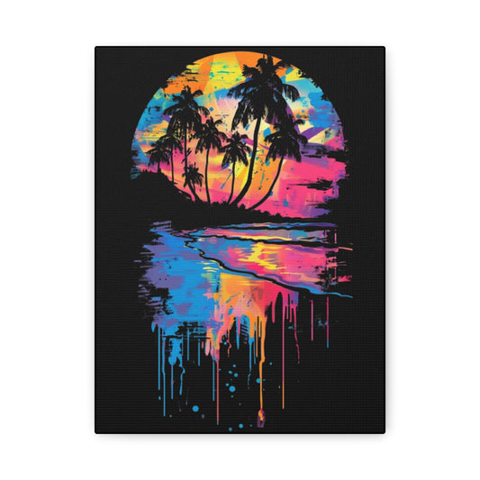 Beach- Vibrant Beach Sunset Canvas Art Print, Tropical Wall Decor, Home Aesthetic, Summer Vibes, Gift for Beach Lovers 9" x 12" (Vertical) 1.25" Printify Canvas Rhythm & Drip Apparel