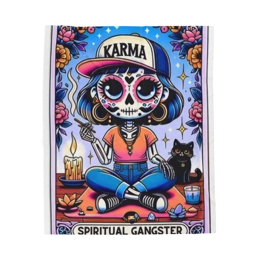 Tarot- Karma Spiritual Gangster Plush Blanket, Cozy Blanket, Soft Throw, Gifts for Her, Boho Decor, Halloween Blanket 50" × 60" Printify All Over Prints Rhythm & Drip Apparel