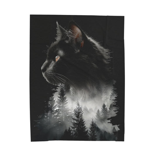 Cat- Mystical Cat Forest Velveteen Plush Blanket | Cozy Throw for Cat Lovers, Home Decor, Gifts, Halloween, Cat-Themed Decor 60" × 80" Rhythm & Drip All Over Prints Rhythm & Drip Apparel