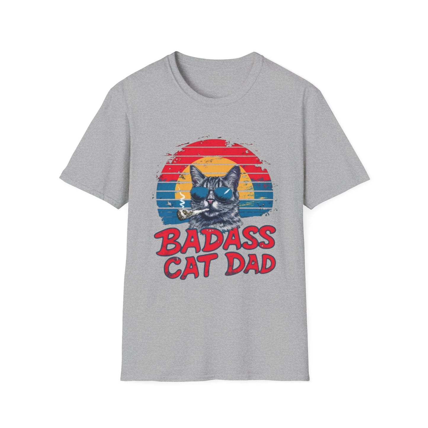 Badass Cat Dad T-Shirt Sport Grey Printify T-Shirt Rhythm & Drip Apparel