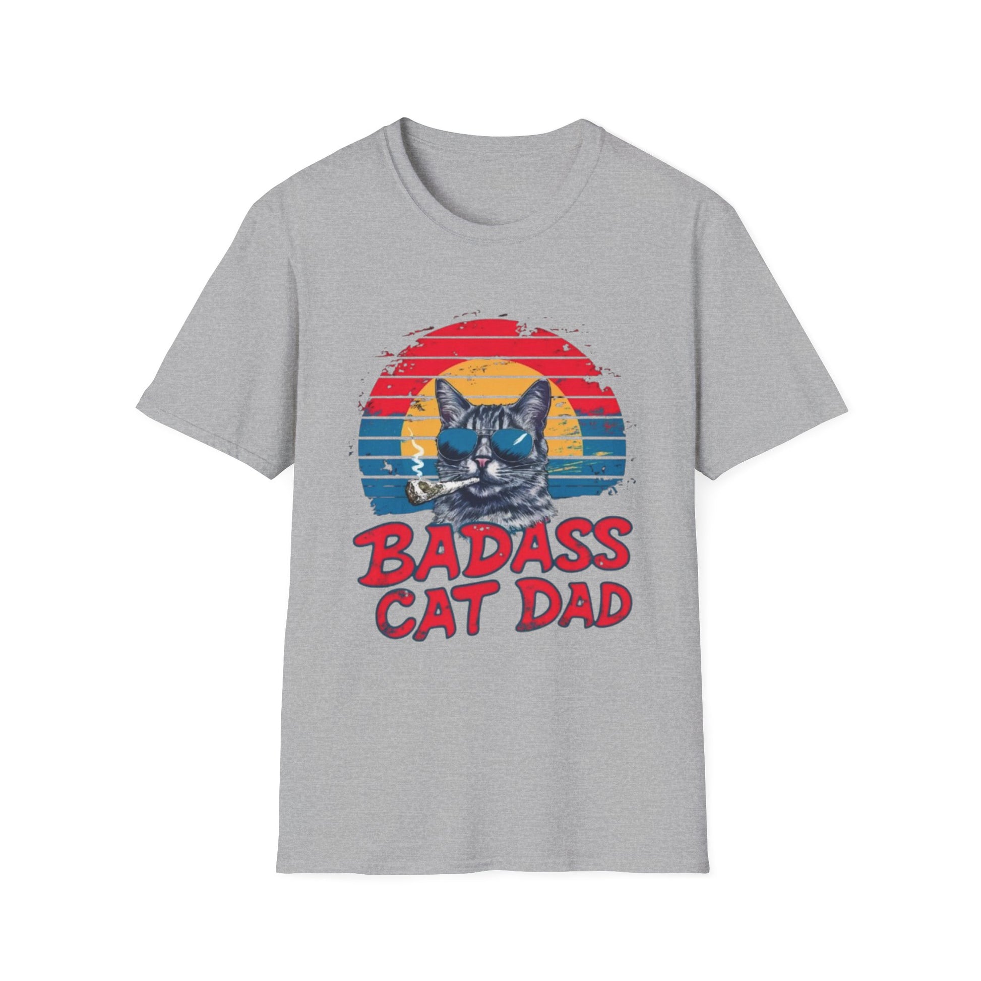 Badass Cat Dad T-Shirt Sport Grey Printify T-Shirt Rhythm & Drip Apparel