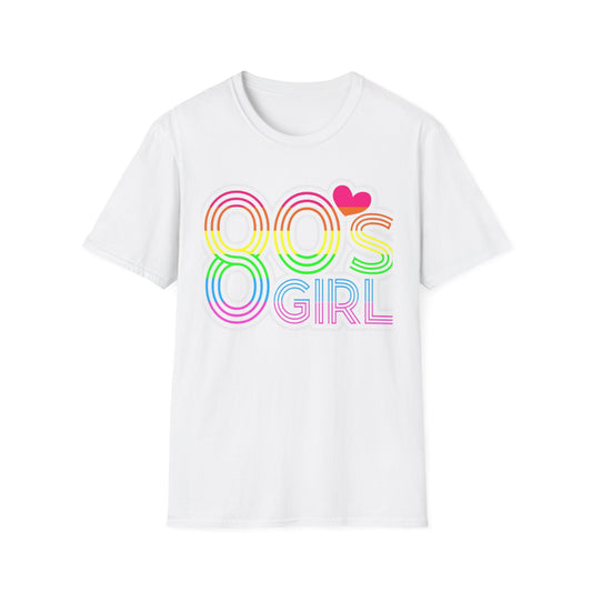80s Retro 80's Girl Rainbow T-Shirt White Printify T-Shirt Rhythm & Drip Apparel
