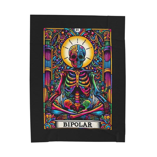 Tarot- Vibrant Bipolar Skeleton Plush Blanket, Cozy Art Blanket, Gift for Mental Health Awareness, Colorful Home Decor, Halloween Decor 60" × 80" Printify All Over Prints Rhythm & Drip Apparel