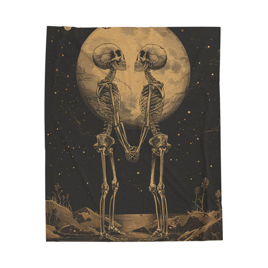 Skeleton- Romantic Skeleton Art Plush Blanket, Soft Cozy Throw, Halloween Decor, Couple Gift, Warm Throw Blanket 50" × 60" Printify All Over Prints Rhythm & Drip Apparel