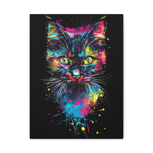 Cat- Vibrant Cat Art Canvas Wall Decor, Colorful Cat Portrait, Animal Wall Art, Cat Lover Gift, Home Decor 12″ x 16″ (Vertical) 1.25" Printify Canvas Rhythm & Drip Apparel