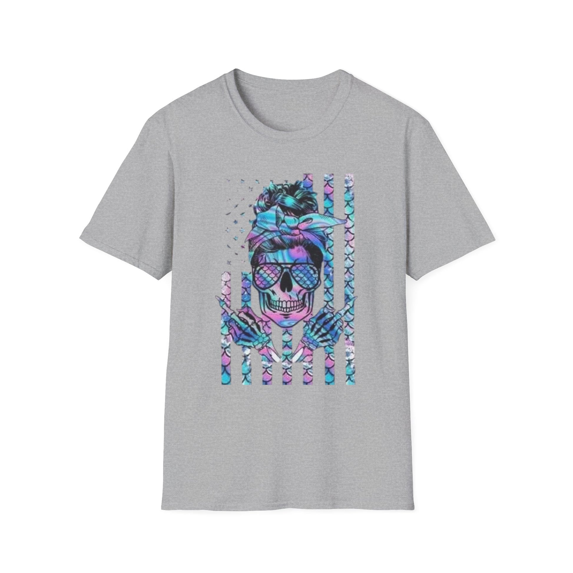 Vibrant Skull Flag Graphic T-Shirt Sport Grey Printify T-Shirt Rhythm & Drip Apparel