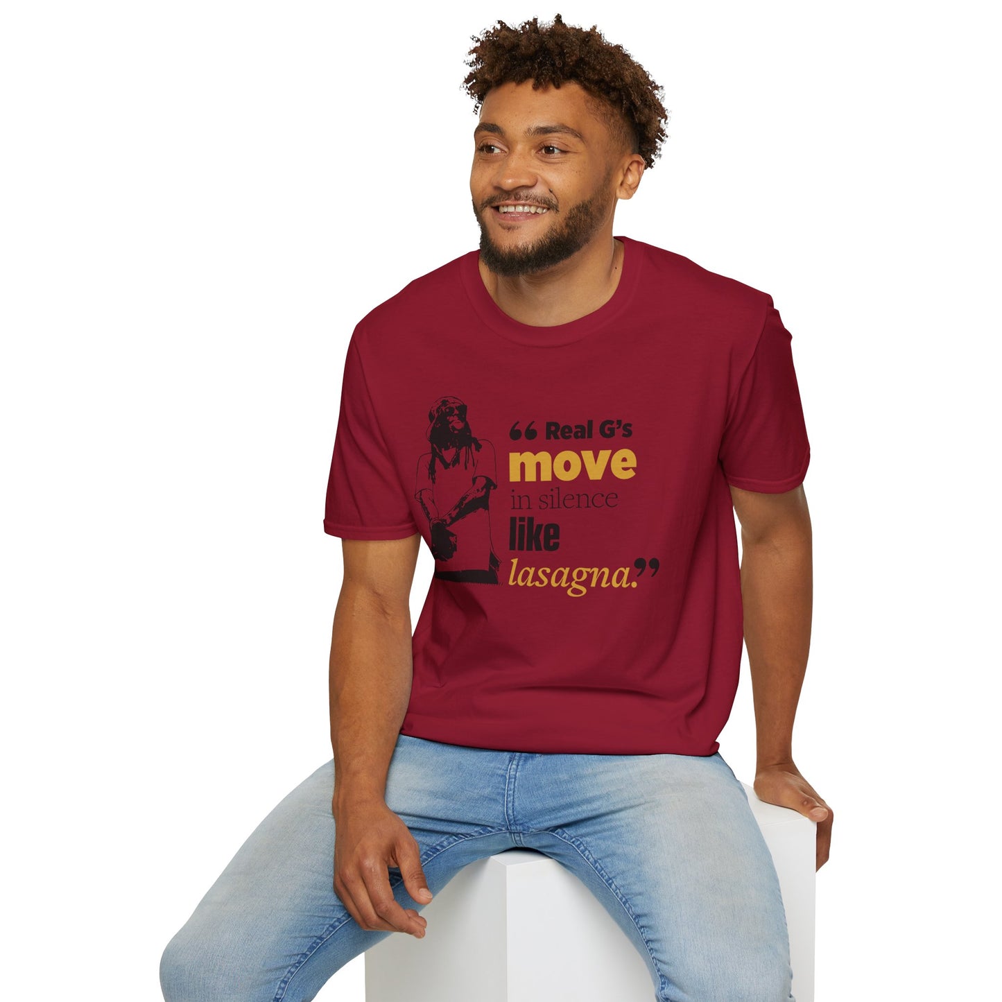 LilnWaynee Unisex Softstyle T-Shirt - 'Real G's Move in Silence Like Lasagna' Quote Tee - Rhythm & Drip
